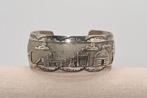 Vintage Sterling Storyteller Cuff Bracelet HB Southwestern Scene